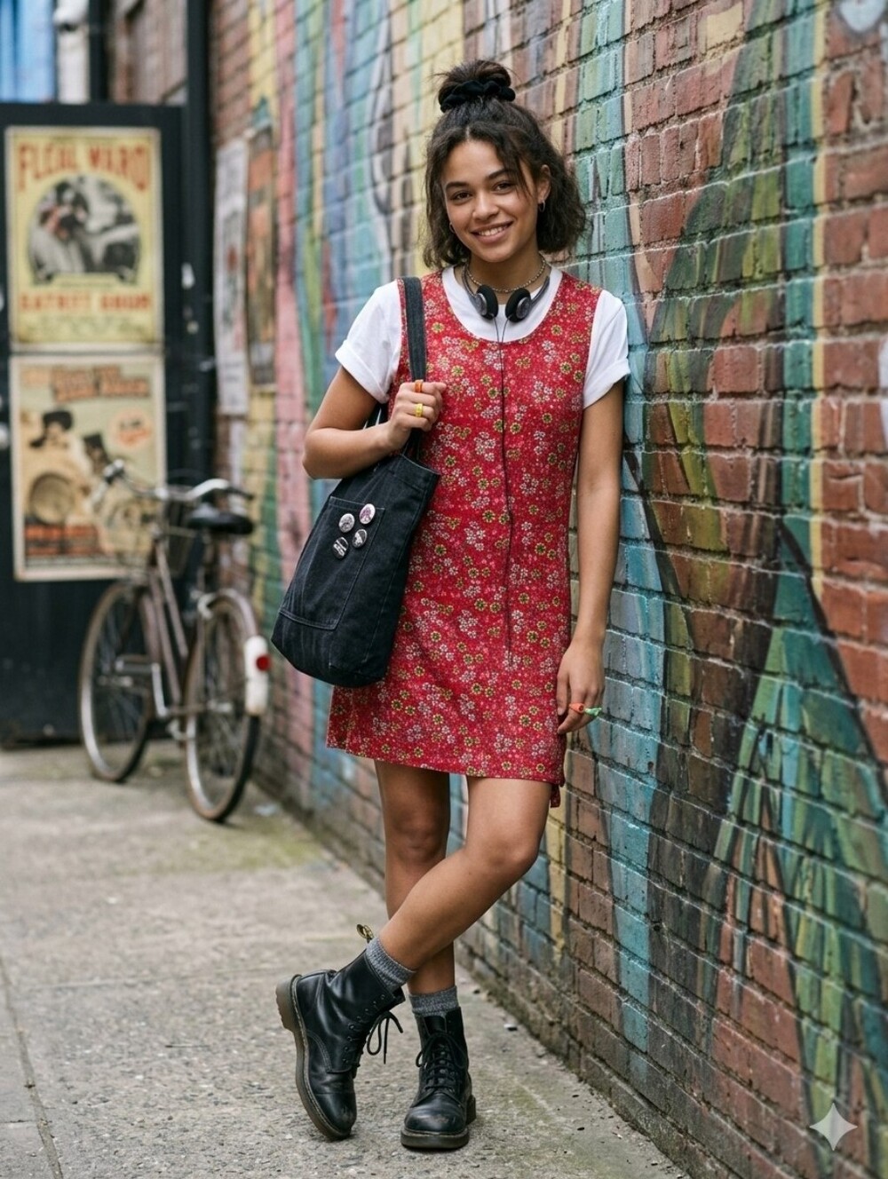 Vintage 90s Ditsy Floral Red Mini Shift Dress Grunge Whimsigoth Casual Summer S